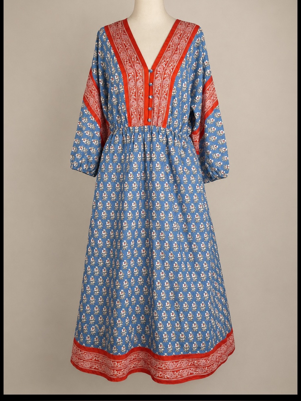 J.Crew Re-Imagined Beachwear Blue Floral Cotton Maxi Dress Size S India Lined Re